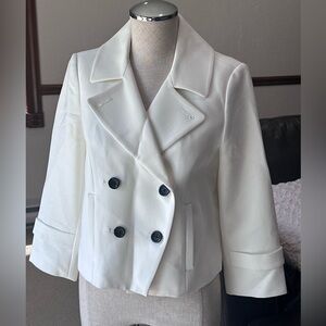 White House Black Market White Pea Coat with Wide Lapels